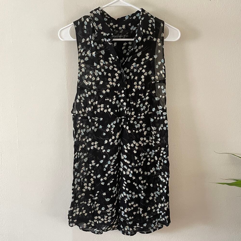 Reformation Womens Small Sheer Tunic Top Black Floral Popover Sleeveless Blouse